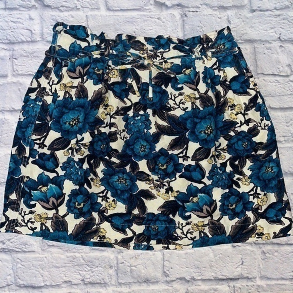 Ann Taylor LOFT Petites Floral Paper Bag Waist Tie Belt Linen Casual Mini Skirt